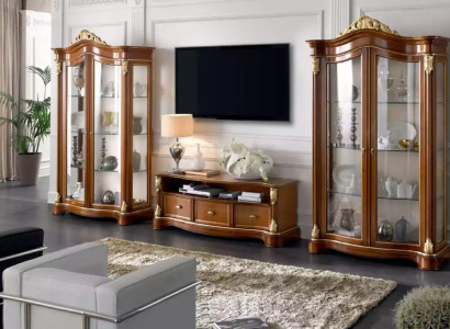 Wohnwand Vitrine Konsole Schrankwand Glasvitrinen Wohnzimmer Braun